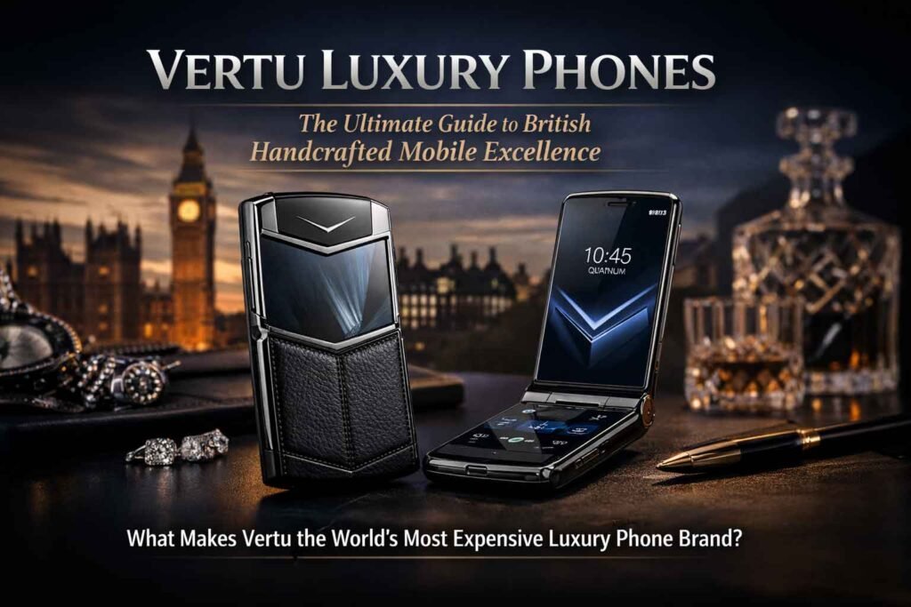 Vertu luxury phones handcrafted in the UK featuring sapphire crystal display, titanium body, and premium leather design